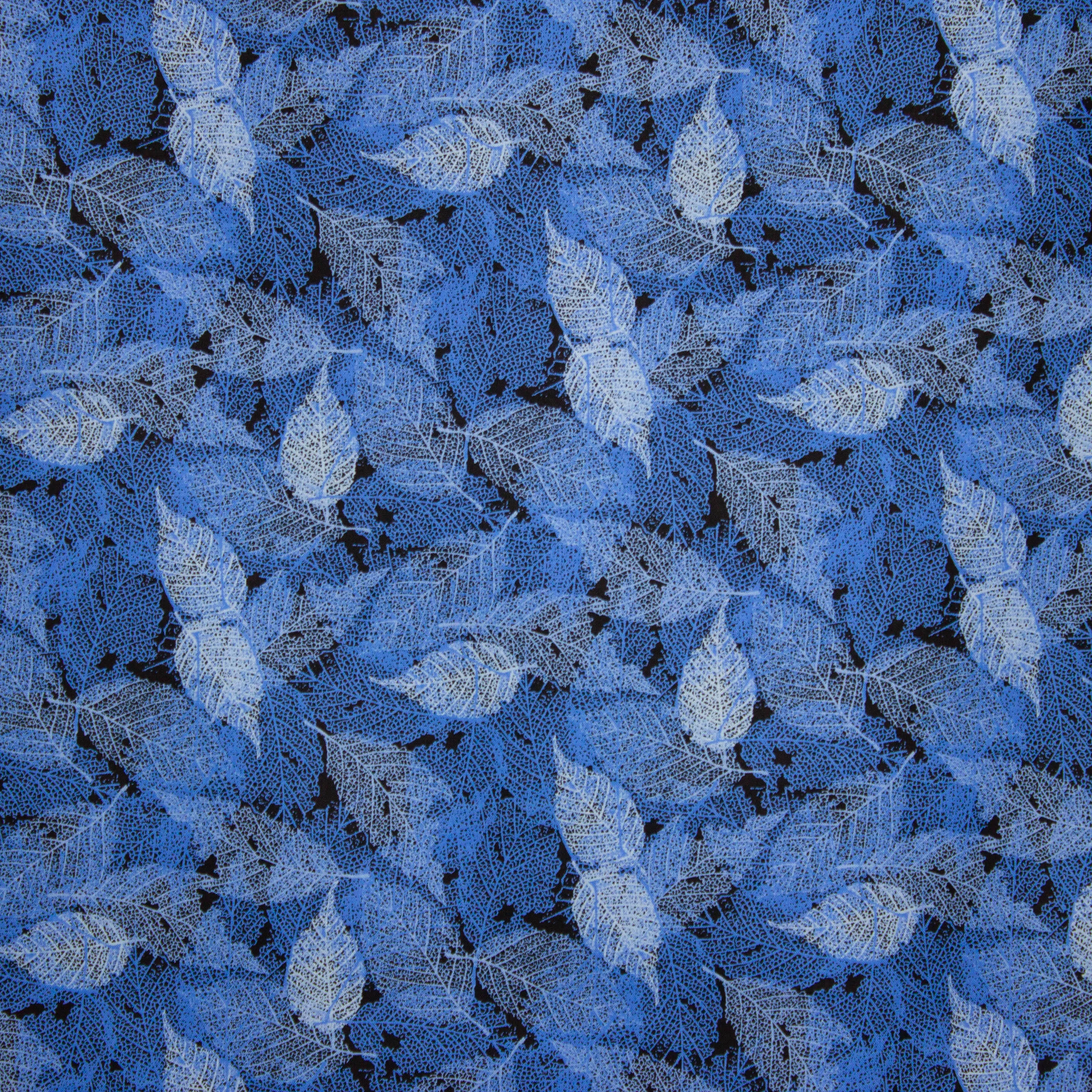 Katoen blauw met blaadjes